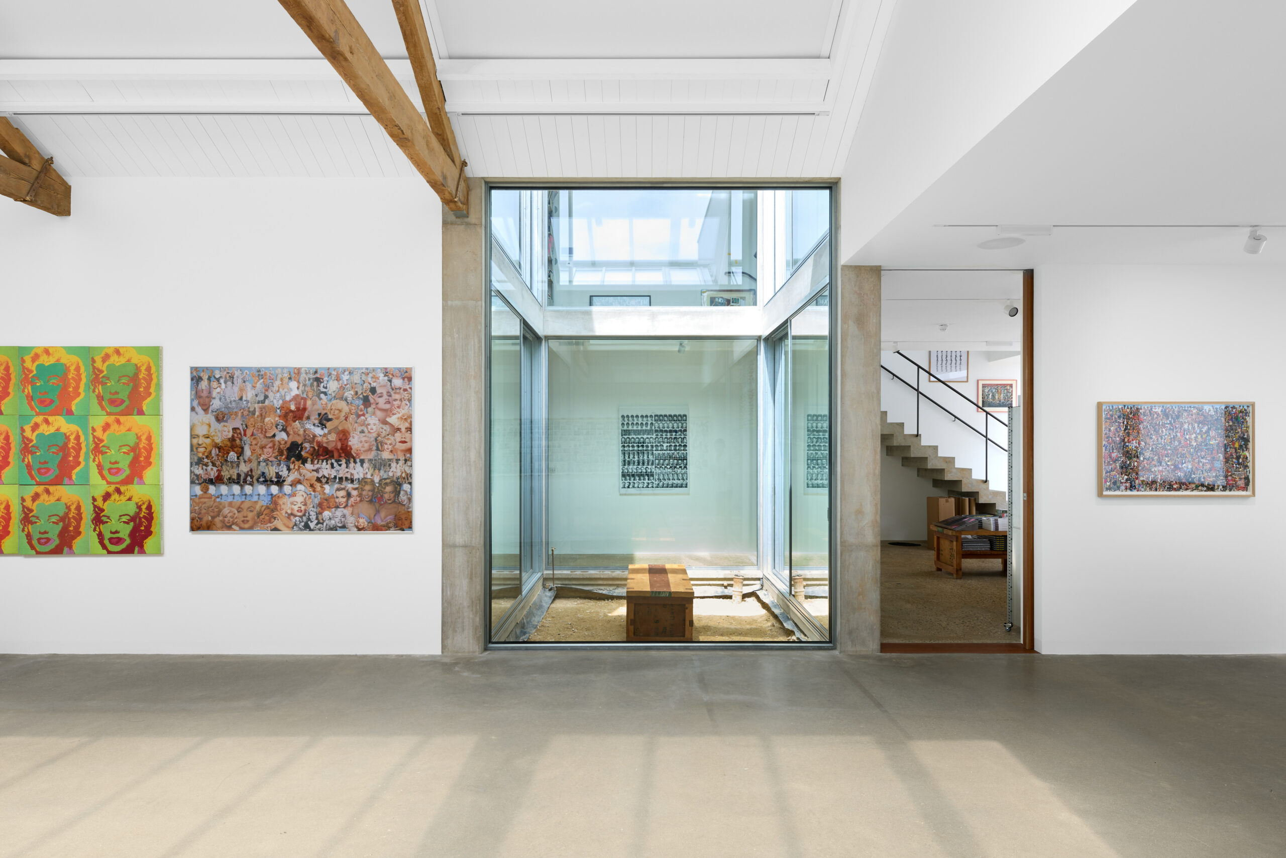 Interior of studio 1, looking at the courtyard of Graces Mews Gallery, Camberwell.